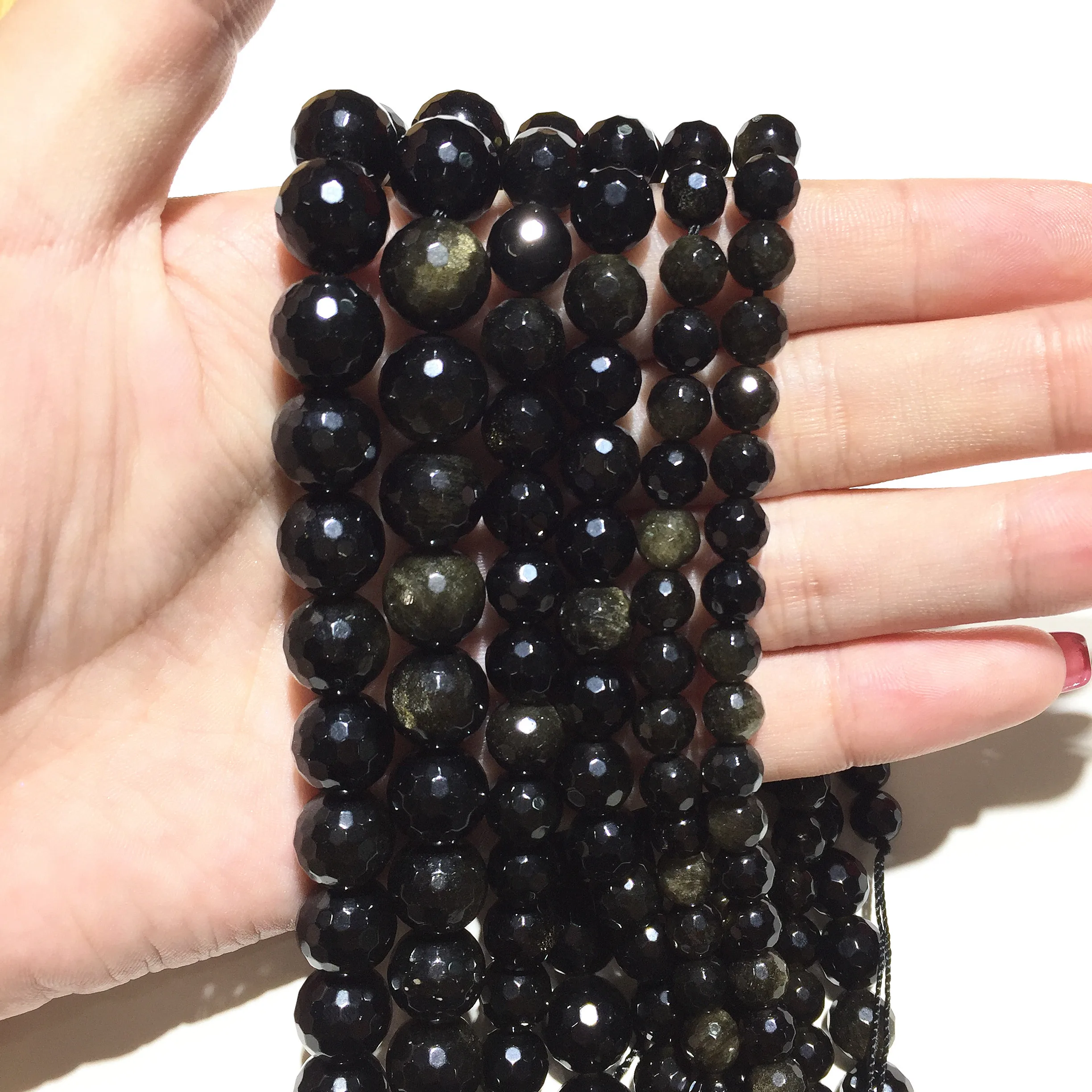 Заводская цена натуральный граненый черный обсидиан круглая свободная бусина