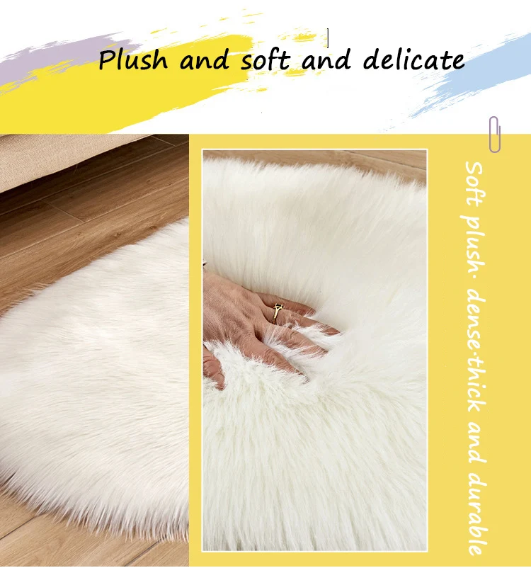 Oval Fur Faux Artificial Sheepskin Carpet Washable Seat Pad Fluffy Rugs Hairy Wool Soft Warm Carpets For Living Room