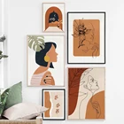 Абстрактные линейные плакаты с изображением девушек, цветов, листьев, растений, пляжа, скандинавские плакаты и картины на стену, холст для декора гостиной