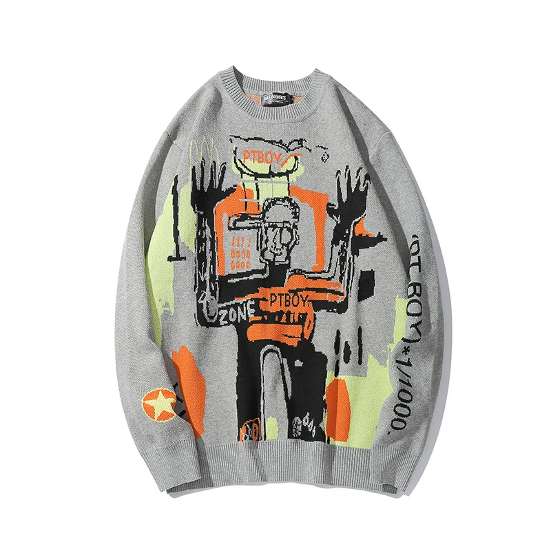 

Guochao abstract pattern round neck lovers' wear oversize warm casual sweater for boys and girls