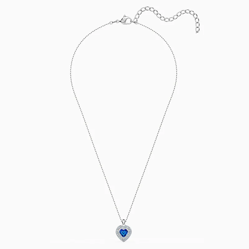 

Fashion Jewelry SWA New ONE Pendant Necklace Charming Dark Blue Heart Shaped Crystal White Gold Necklace Female Romantic Gift