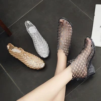 women blingbling sandals open toe hollow mesh casual slip on high heels jelly shoes 2019 summer fashion ladies fish mouth sandal