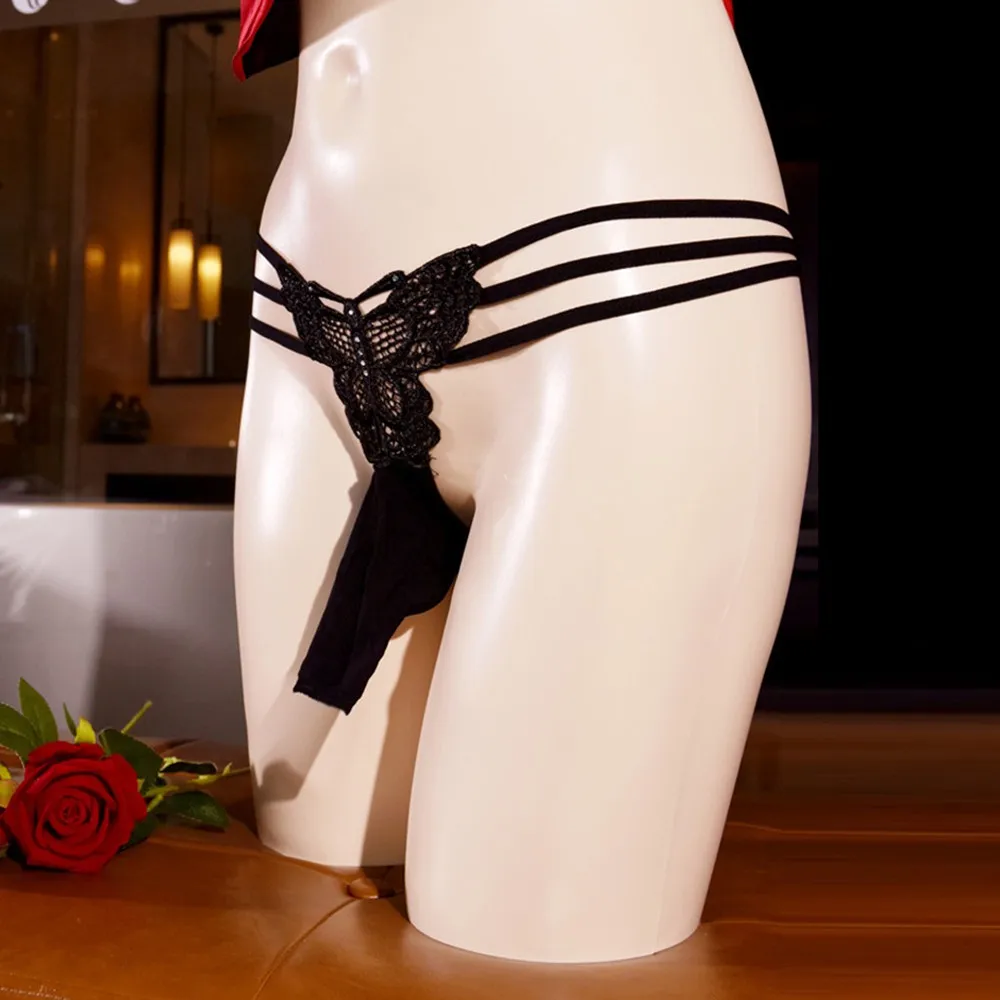 Трусы-стринги мужские кружевные с карманом-бабочкой |