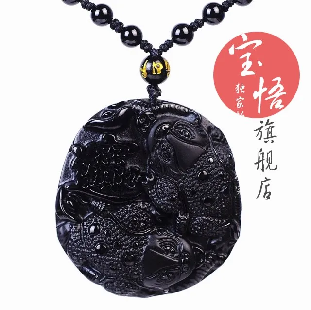 Ожерелье из натурального черного обсидиана с бусинами ручная работа кулон