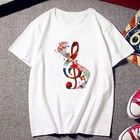 Новая белая женская футболка, Модная креативная Футболка с принтом музыкальных нот, женская футболка в стиле Харадзюку, одежда ольччан, винтажная одежда