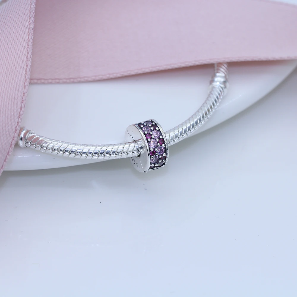 

Fit Original Pandora charms bracelet beads S925 sterling silver Purple crystal round beads female fashion jewelry