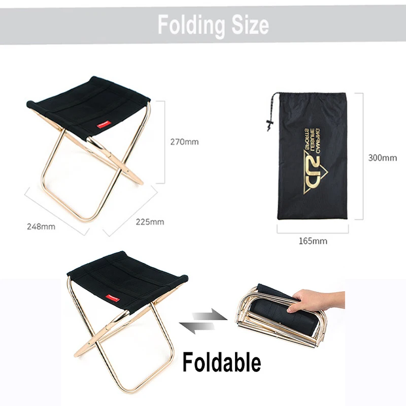 

Outdoor Folding Chair 7075 Aluminum Alloy Fishing Chair Barbecue Folding Stool Portable Train Stool Camping Oxford Fabric Bench