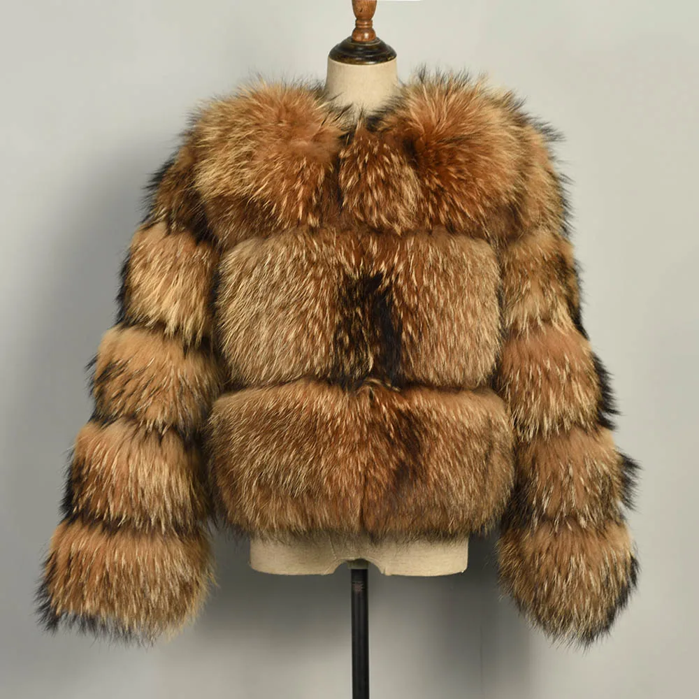 Natural Raccoon 3 ряда, Женское пальто с натуральным мехом, женская кожаная куртка из натурального меха енота, верхняя одежда с мехом для девочек, высокое качество, S7373 - Цвет: Natural Raccoon