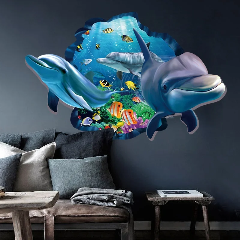 Новые специальные настенные наклейки Дизайн 3d эффект дельфина подводный мир