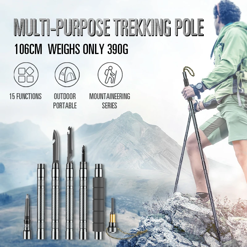 

Folding Multi-function Mountaineering Pole for Outdoor Mountain Camping Hiking Self-defense Stick Strong Durable SP2752