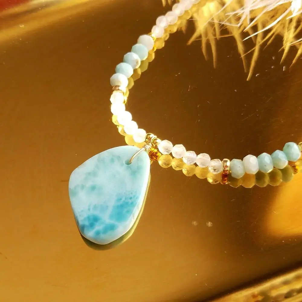 Подвеска Lii Ji из натурального лунного камня шармы Larimar стерлингового серебра 925