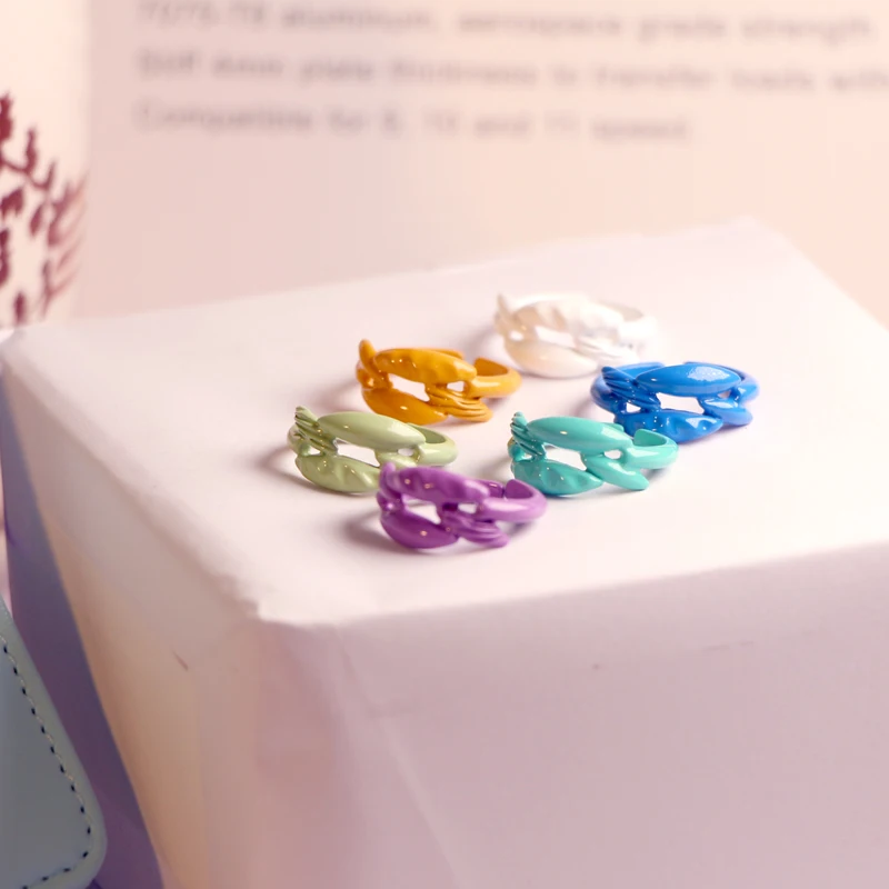 

2021 Fashion Women Colorful Irregular Opening Candy Colors Ring Geometric Hand-painted Dripping Oil Craft Party Ring Jewelry