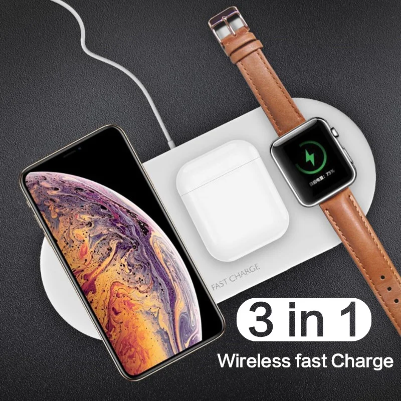 

3 in 1 10W Fast Wireless Charger Pad For Airpods Apple Watch 4 3 2 1 Qi Fast Wireless Charging Pad For iPhone 11 Pro Samsung S10