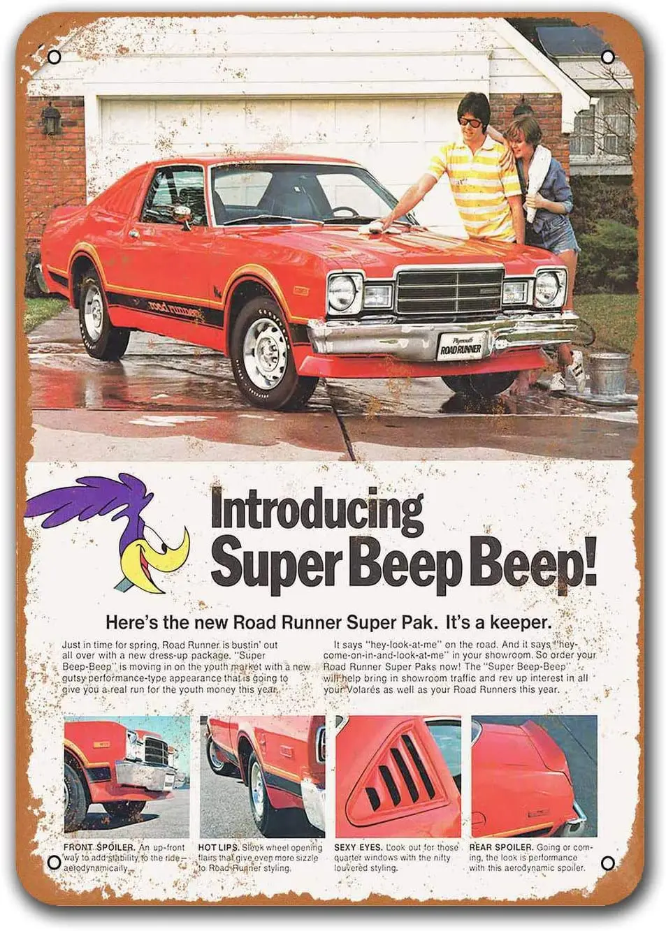 

1976 Plymouth Volare Road Runner Super Pak Vintage Tin Signs Cars, Sisoso Metal Plaques Poster Bar Garage Retro Wall Decor