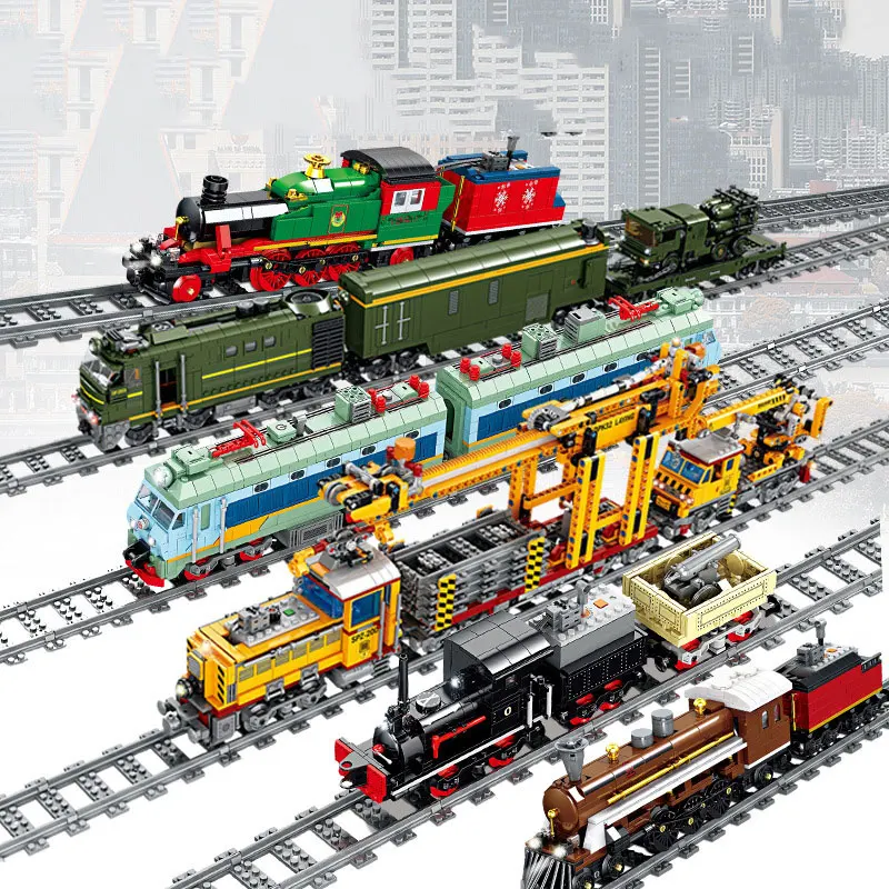 

Trains Building Blocks City track laying machine Power Function high-tech Train station Bricks DIY Toy For Children gift