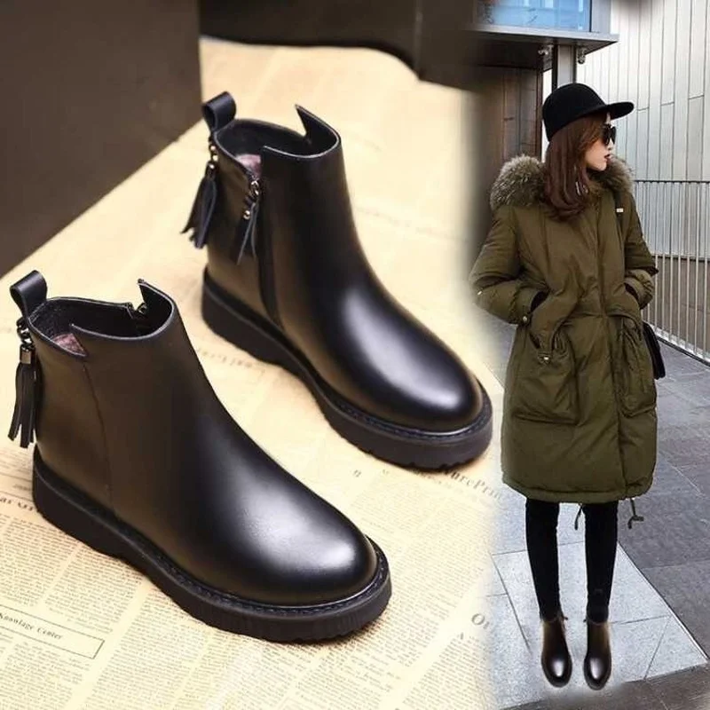 

Ботинки Челси, женские ботильоны в британском стиле, женские ботинки телесного цвета с круглым носком, зимняя женская черная модная обувь н...