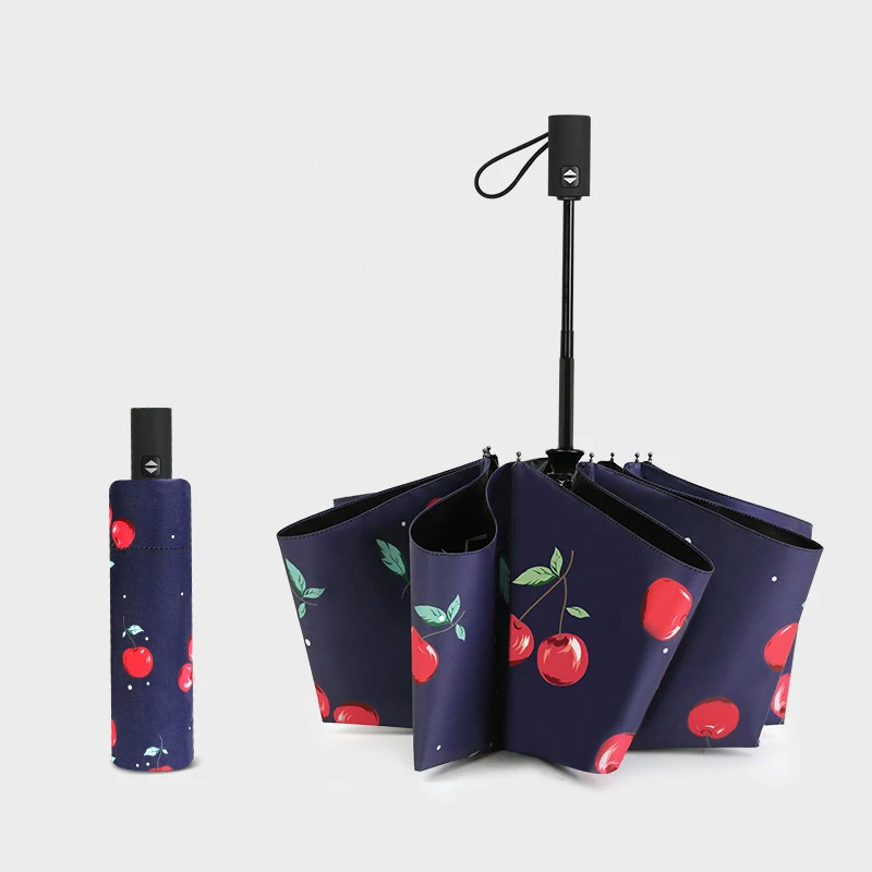 Зонт с вишней красного цвета для женщин компактный складной зонтик одной рукой и