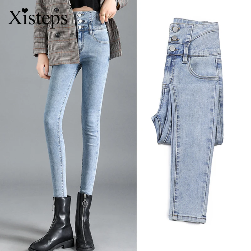 

Xisteps 2021 новые джинсы с высокой талией, Эластичные Обтягивающие джинсы, женские брюки, Осенние обтягивающие брюки, леггинсы, джинсы-карандаш