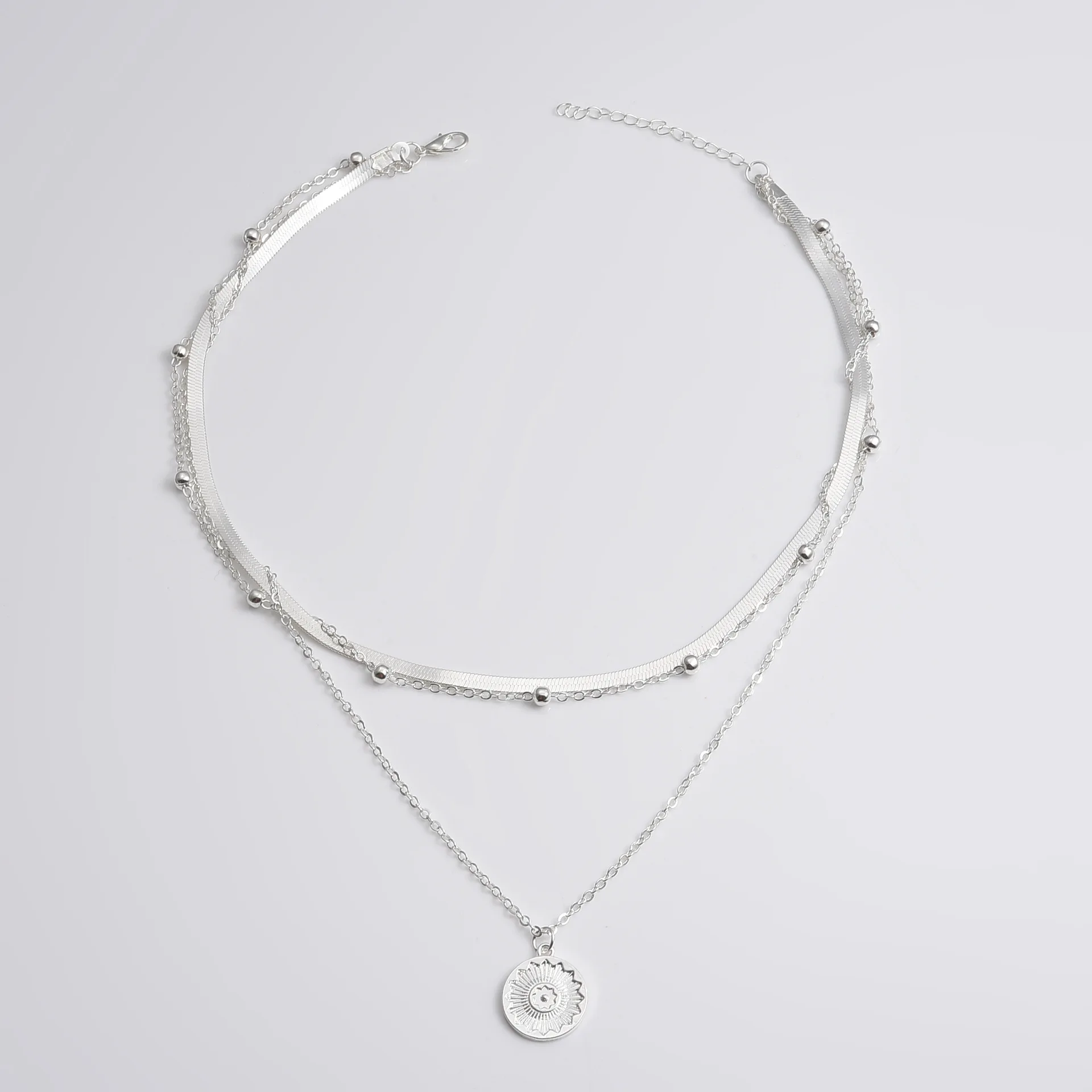 

2021 Summer New Style Lotus Necklaces Jewelry Girl Silver Color Bohemia Alloy Necklace Multilayer Chain For Women
