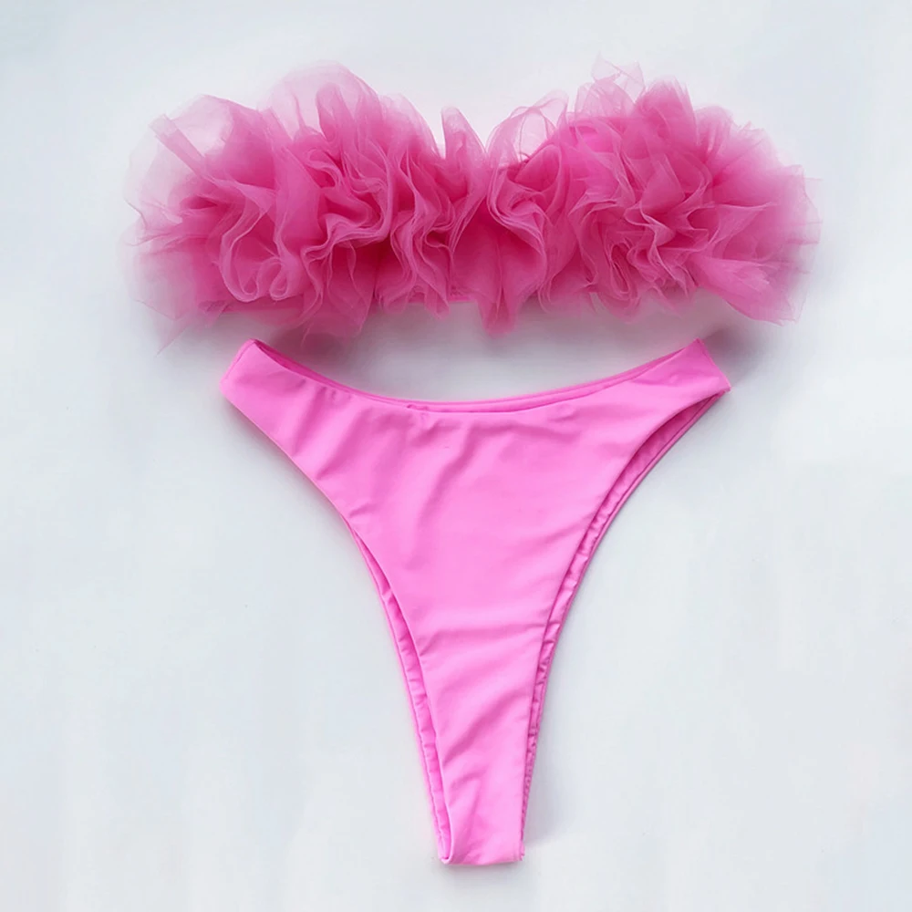 Женский сетчатый купальник сексуальное черное бикини-бандо с бретельками