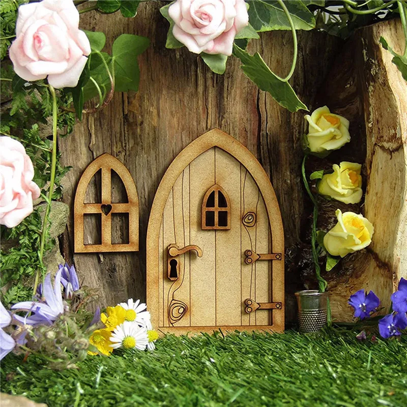 

Семейная сборка, 3D деревянная сказочная деревянная дверь, набор ручной работы «сделай сам», садовое миниатюрное ремесленное украшение