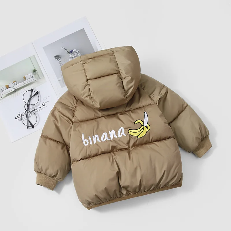 Пуховая куртка для мальчиков и девочек теплая парка с капюшоном принтом детская