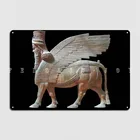 Статуя ассириана быка из крылатых голов Ассирии на черном плакате, металлическая настенная пещера, Настенный декор, оловянные плакаты с знаком