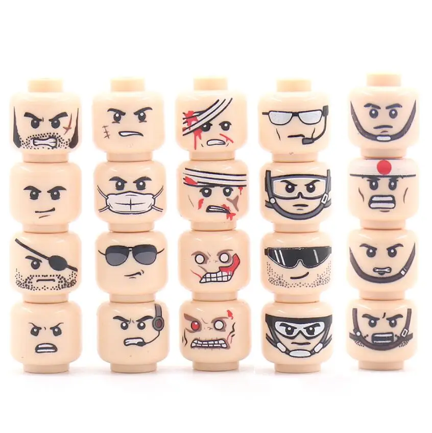 

MOC WW2 Face Heads Accessories Building Blocks Military Injured Face Heads Block Military Soldier Figures Bricks Toy X113