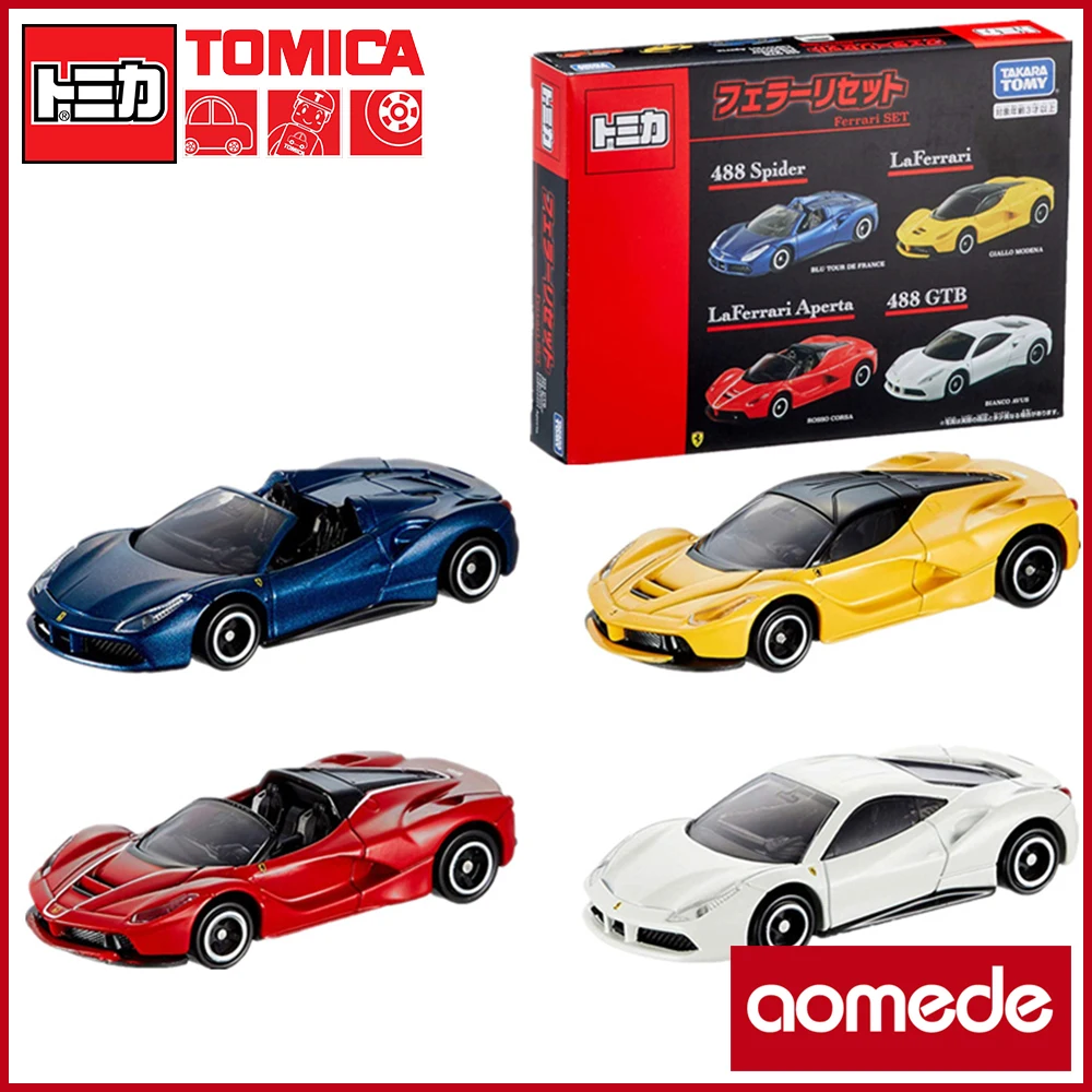 

Takara Tomy Tomica Ferrari Set 4 Cars Mini Toy 488 GTB Spider Laferrari Aperta Motors Vehicle Diecast Metal Model New