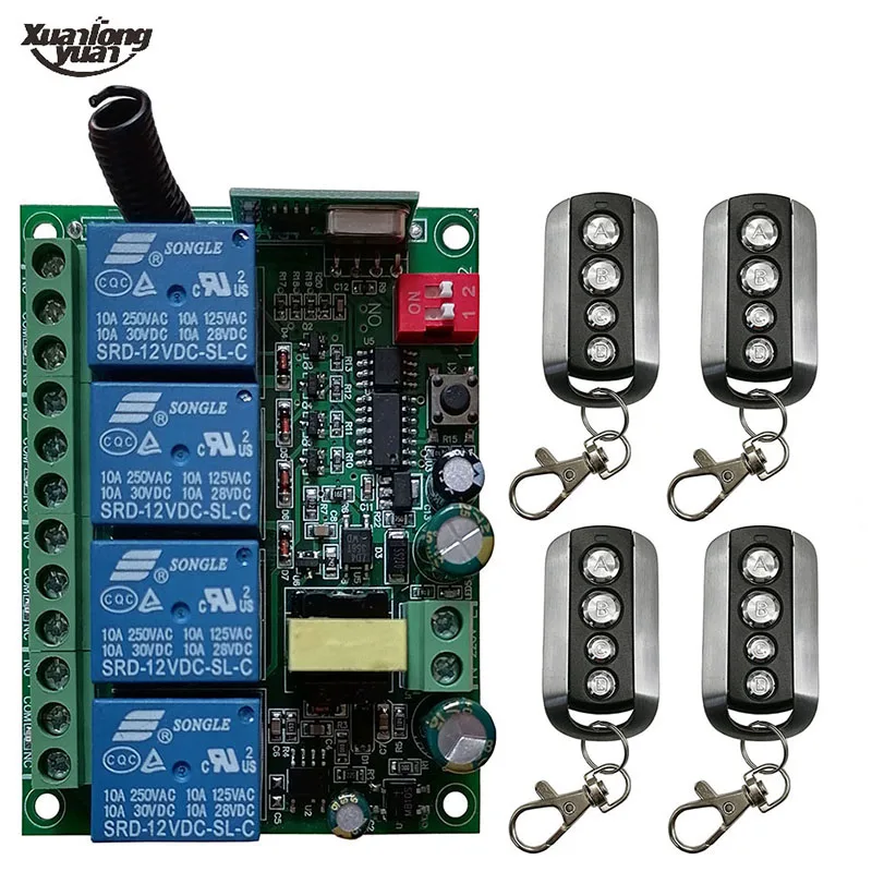 

433Mhz Remote Control Switch for Light,Door, Garage Universal Remote AC110V 220V 230V 4CH Relay Receiver and Controller