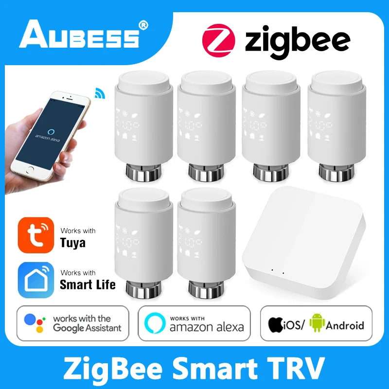 

Термостат Aubess Zigbee 3,0, привод радиатора, клапан, программируемый TRV контроллер температуры Tuya Smart Life Alexa Google Home