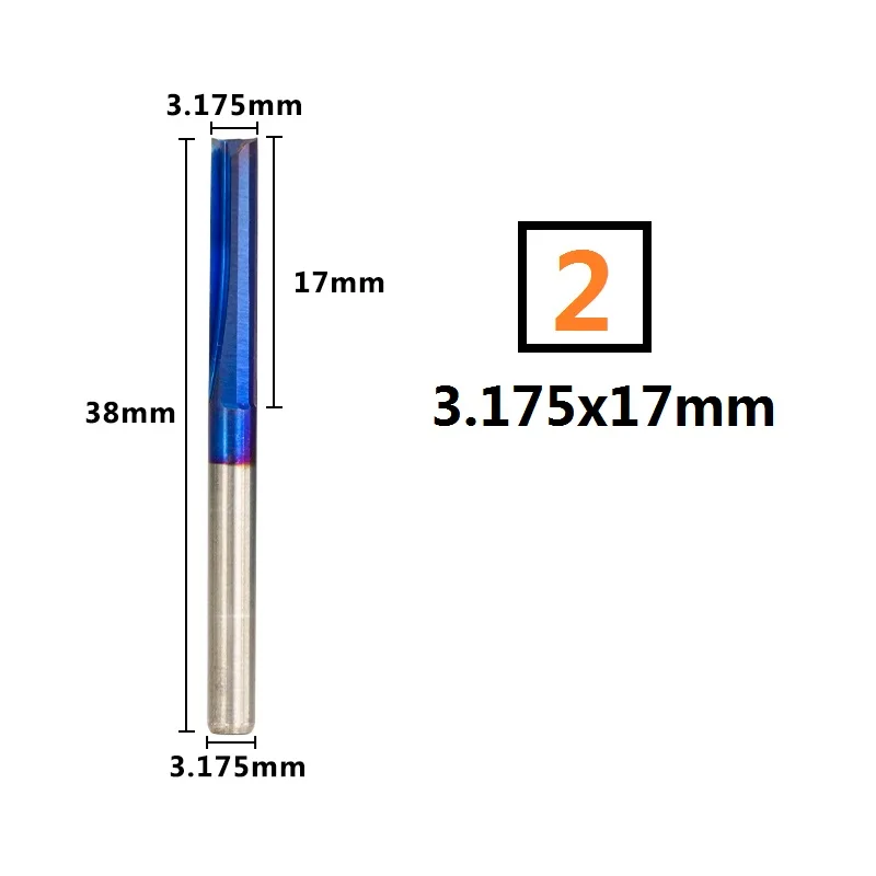 3.175x17mm 10 шт. 2 флейты 3,175 мм хвостовик 12-32 мм прямая Концевая Мельница Нано голубое покрытие фрезерный станок с ЧПУ для фрезерные резаки пластиковые концевые фрезы - Длина режущей кромки: 3.175x17mm