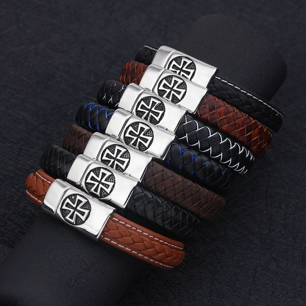 Подлинный кожаный крест ручной работы мужской браслет магнитные браслеты с