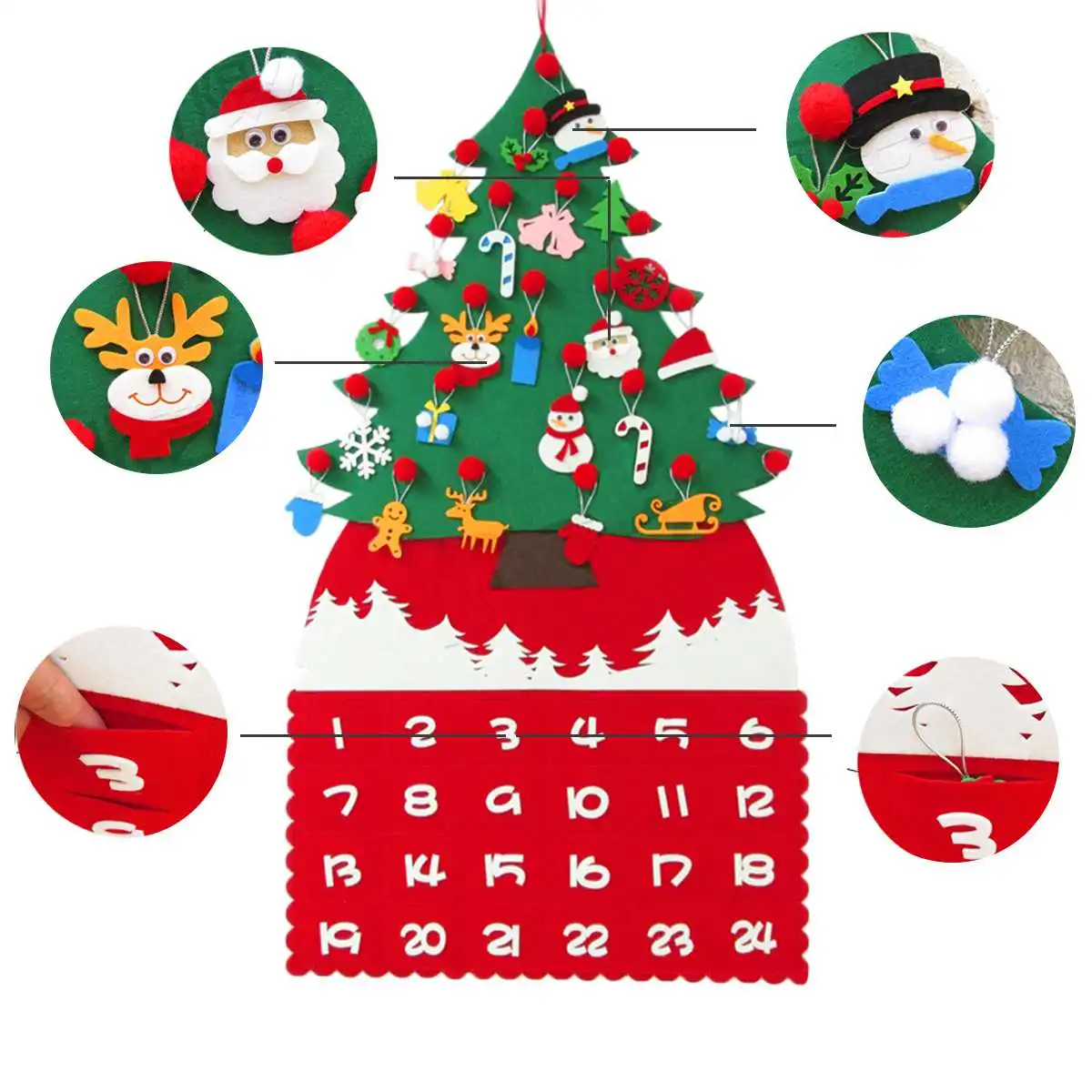 

Felt DIY Christmas Tree Advent Calendar Children Craft Toy Hanging Decorations Christmas Tree Advent Calendar