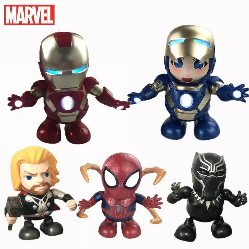 

Marvel The Avengers Superhero Electronic Dancing Music Light Robot Toy Iron Man Spider-man Panther Doll For Children Boys Gift
