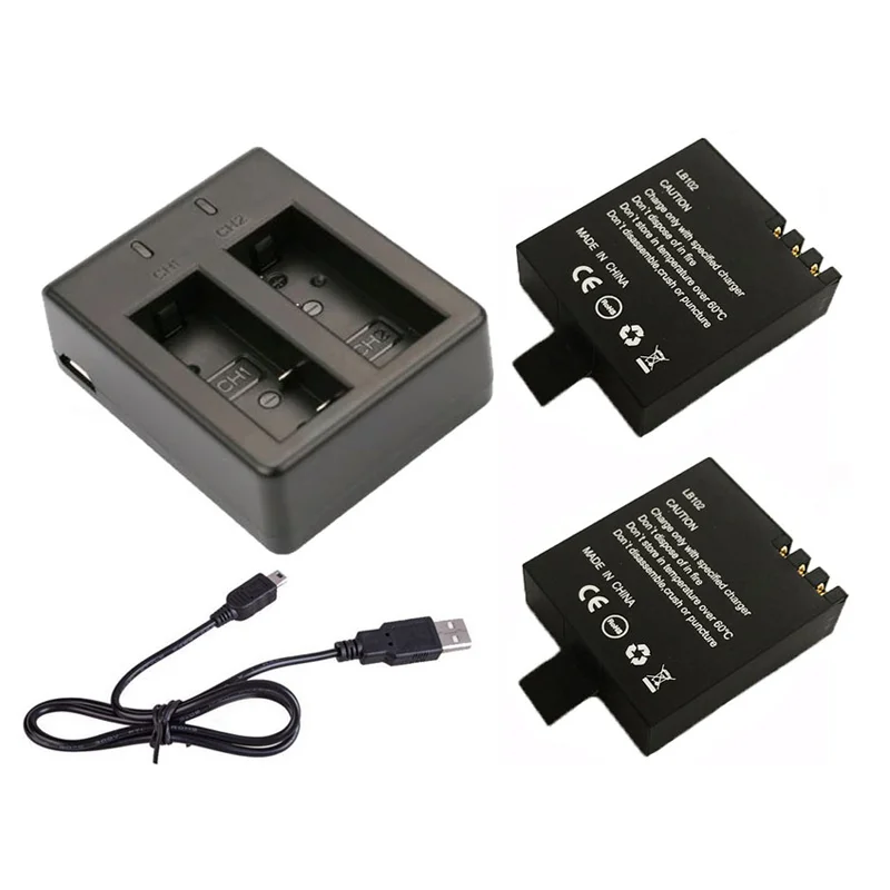 

For Battery Dual Charger + 2Pcs 1000mAh Backup Rechargeable Li-on Battery For GitUP Git2 / Git2P Sports Action Camera