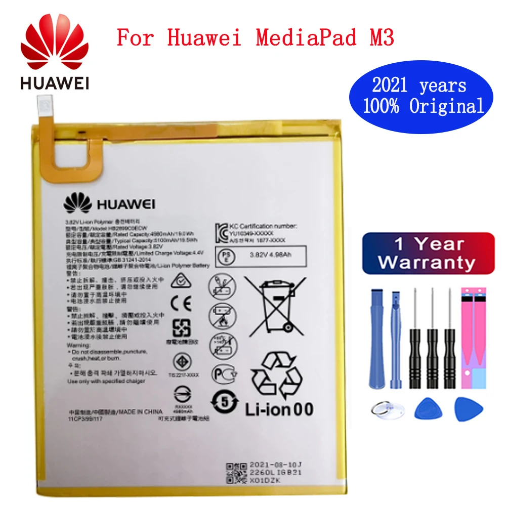 

Hua Wei Replacement Tablet Battery HB2899C0ECW For Huawei MediaPad M3 8.4" BTV-W09 BTV-DL09 SHT-AL09 SHT-W09 5100mAh+Tools Kits