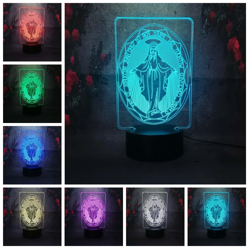 Virgin Mary 3D Led настольная лава лампа Lampara RGB зарядка 7 цветов Иллюзия сна для малышей