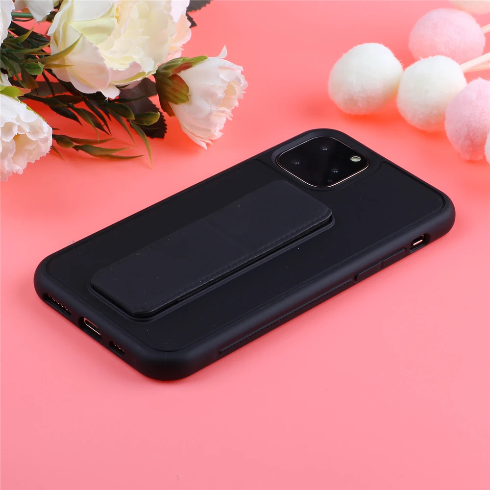 Для iPhone 11 Pro 11 Pro Max 6 6s 7 8 Plus X Xr Xs Max чехол с логотипом Мягкий ТПУ чехол для телефона с подставкой и ремешком на руку - Цвет: Черный