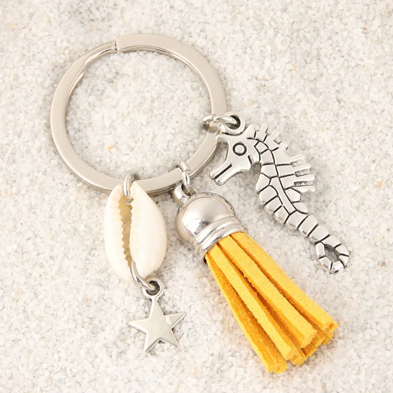 

Summer Beach Tassel keychain Cartoon Sea Conch Starfish Pearl Shell Keychain KeyRing Women Gift