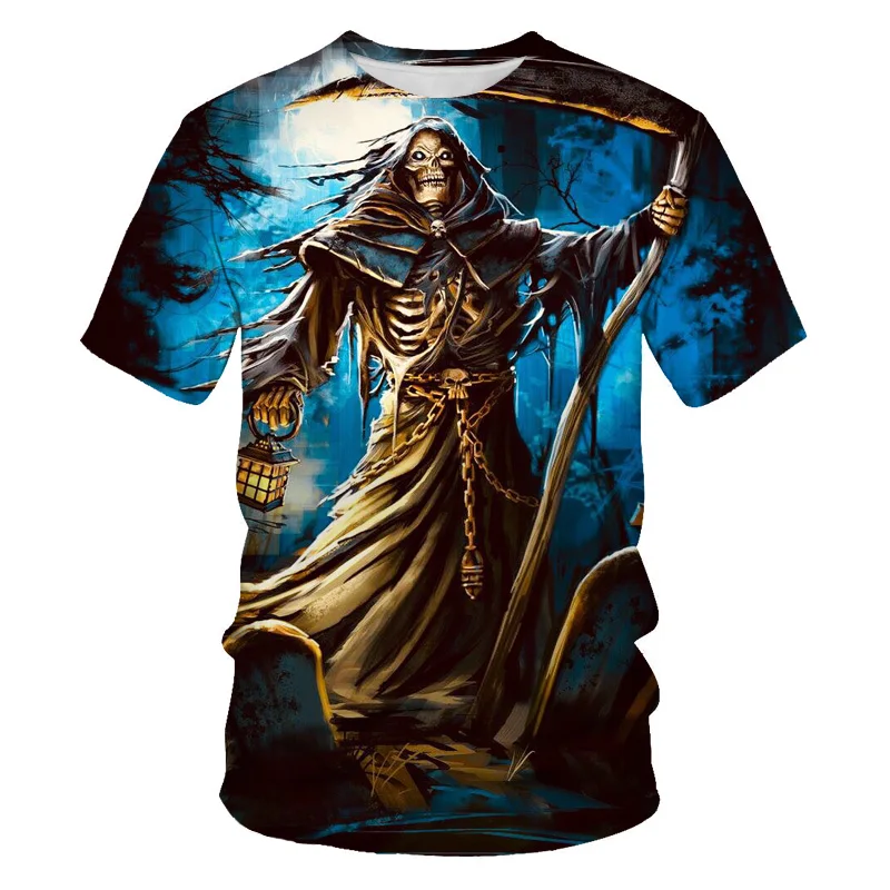 

2021 men's and women's summer fashion Joker 3D printed skull T-shirt loose sports comfortable T-shirt blouse