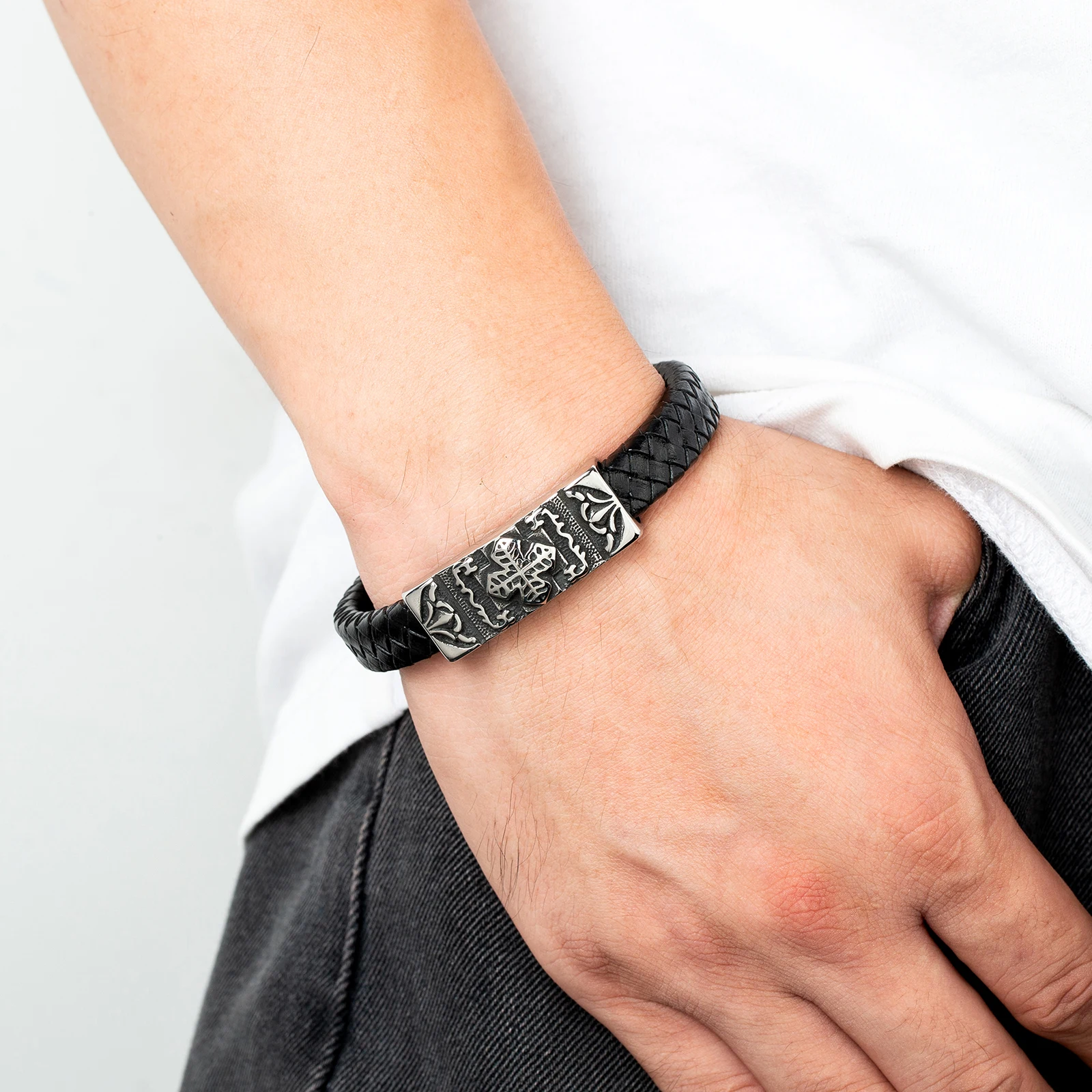 Европейский и американский стиль панк сова крест мужской браслет из нержавеющей