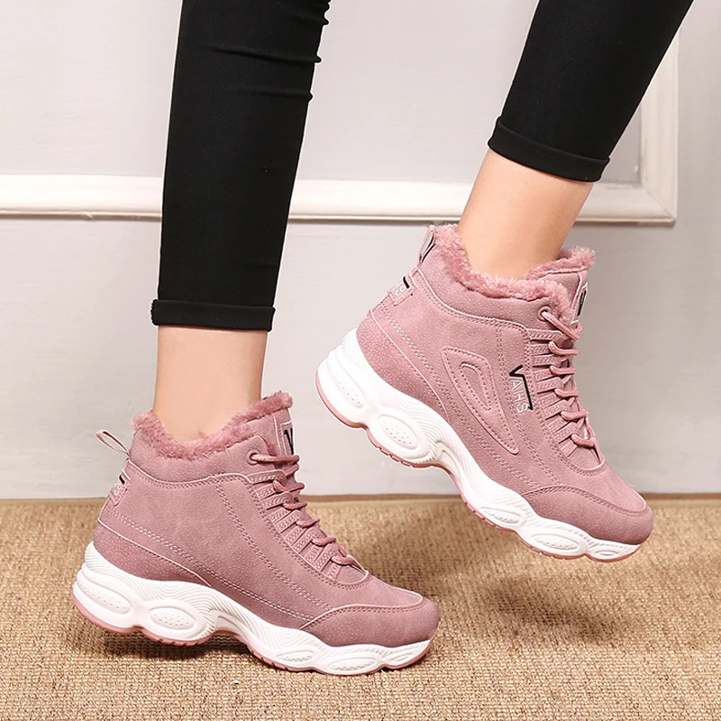 VTOTA Chunky Sneakers Women Winter Warm Shoes New Platform Wedges Shoes Tenis Feminino Pink Fur Vulcanized Shoes Snow Shoes ISN