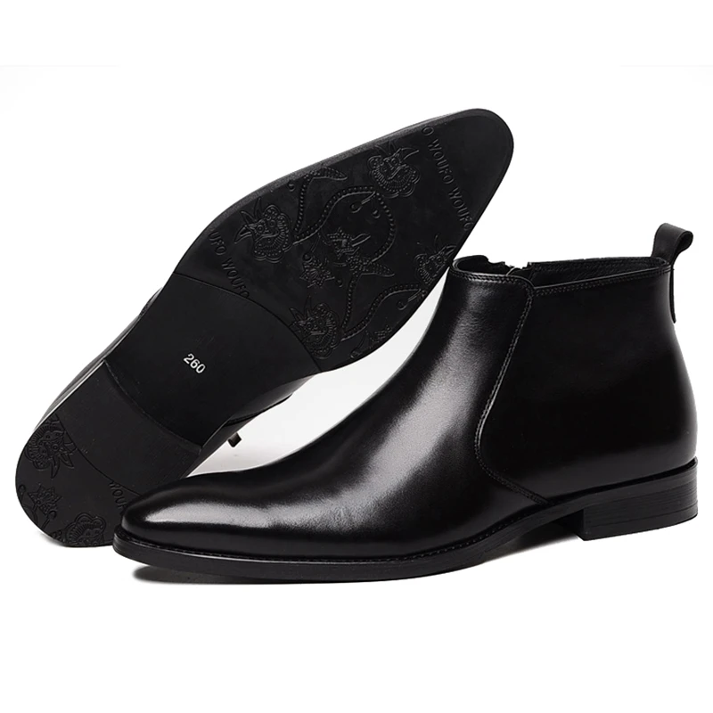 

Italian Designer Genuine Leather Man Formal Dress Wedding Ankle Boots Pointed Toe Handmade Men's Cowboy Riding Party Shoes WF168