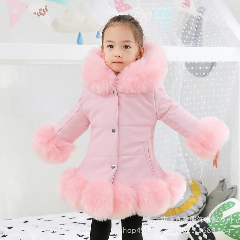 Pink Новая детская верхняя одежда с капюшоном теплые куртки осень-зима пальто из лисьего меха для маленьких девочек детский Рождественский костюм Одежда для девочек от 2 до 10 лет - Цвет: Pink