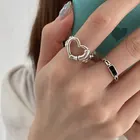 Новинка 2022, винтажные кольца на палец в стиле Харадзюку для женщин, пар, Новая Модная креативная цепочка с полыми сердечками, геометрические украшения для невесты