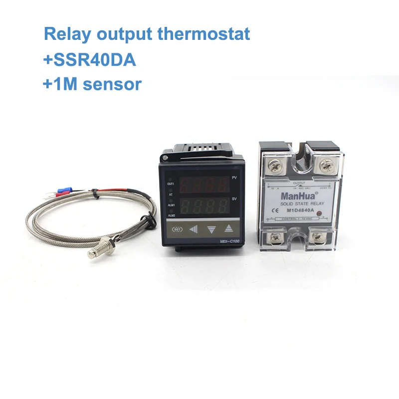E Цифровой PID контроллер температуры ManHua MEX-C100 REX C100 термостат+ 40DA SSR реле+ K термопара 1 м Зонд RKC - Цвет: E