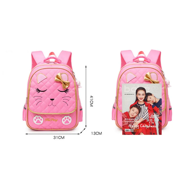 Cartoon Cute Cat School Bags Orthopedic Backpacks for Girls Waterproof Princess Schoolbags Pretty Bowknot Kids Book Bag Mochilas