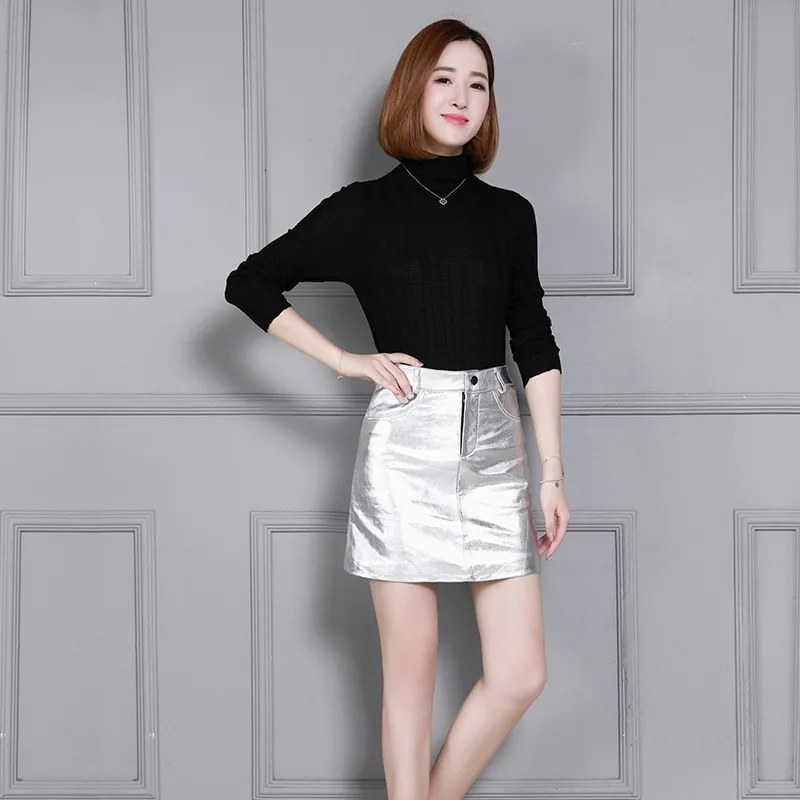 

2020 Autumn Women Genuine Leather Office Lady Sexy Mini Skirts Fashion A-Line High Waist Party Leather Short Skirts Work Clothes
