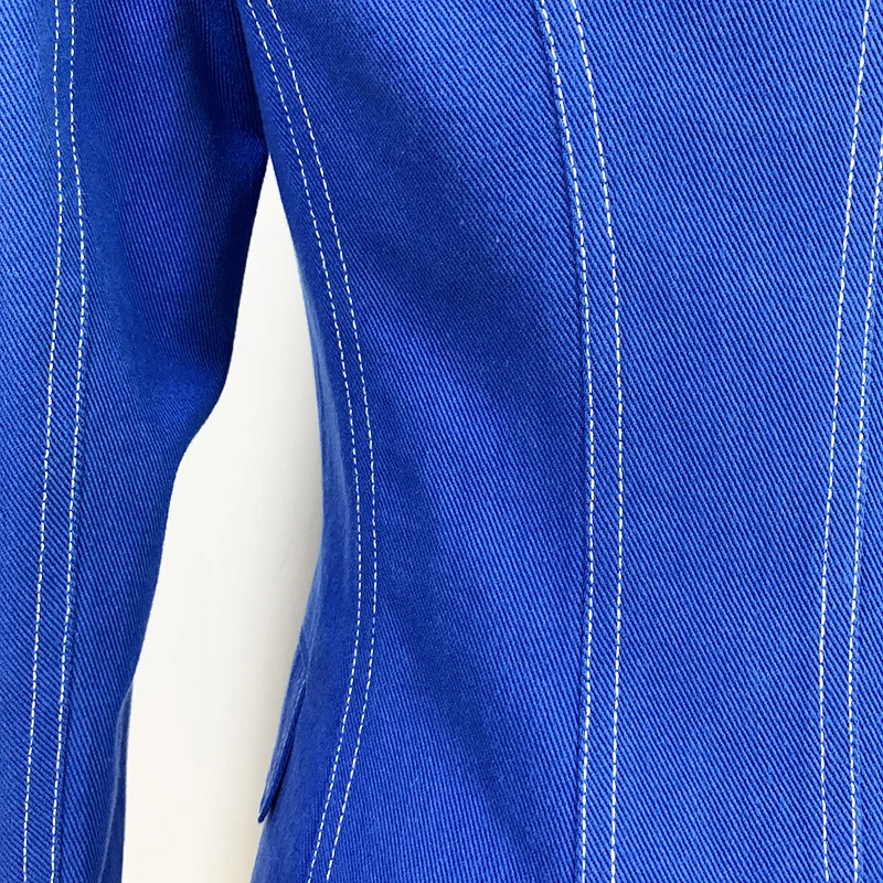 

STREET New HIGH Fashion 2021 Designer Blazer Women's Top Stitching Contrast Lion Buttons Double Breasted Denim Blazer Jacket
